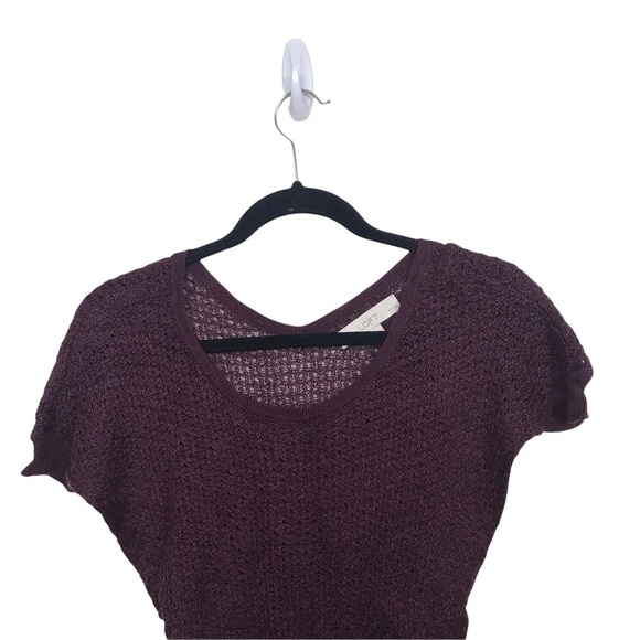 Loft Burgundy Open Knit Short Sleeve Sweater XXS Petite - Picture 3 of 8